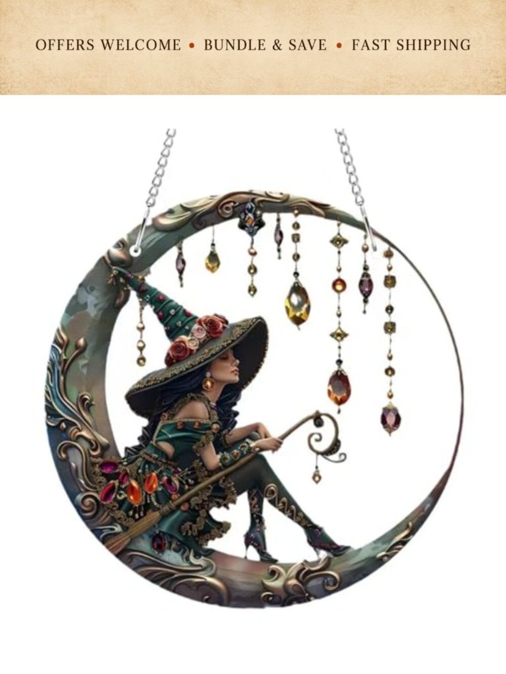 Acrylic Witch Suncatcher Window Hanging Ornament Outdoor Home Decor